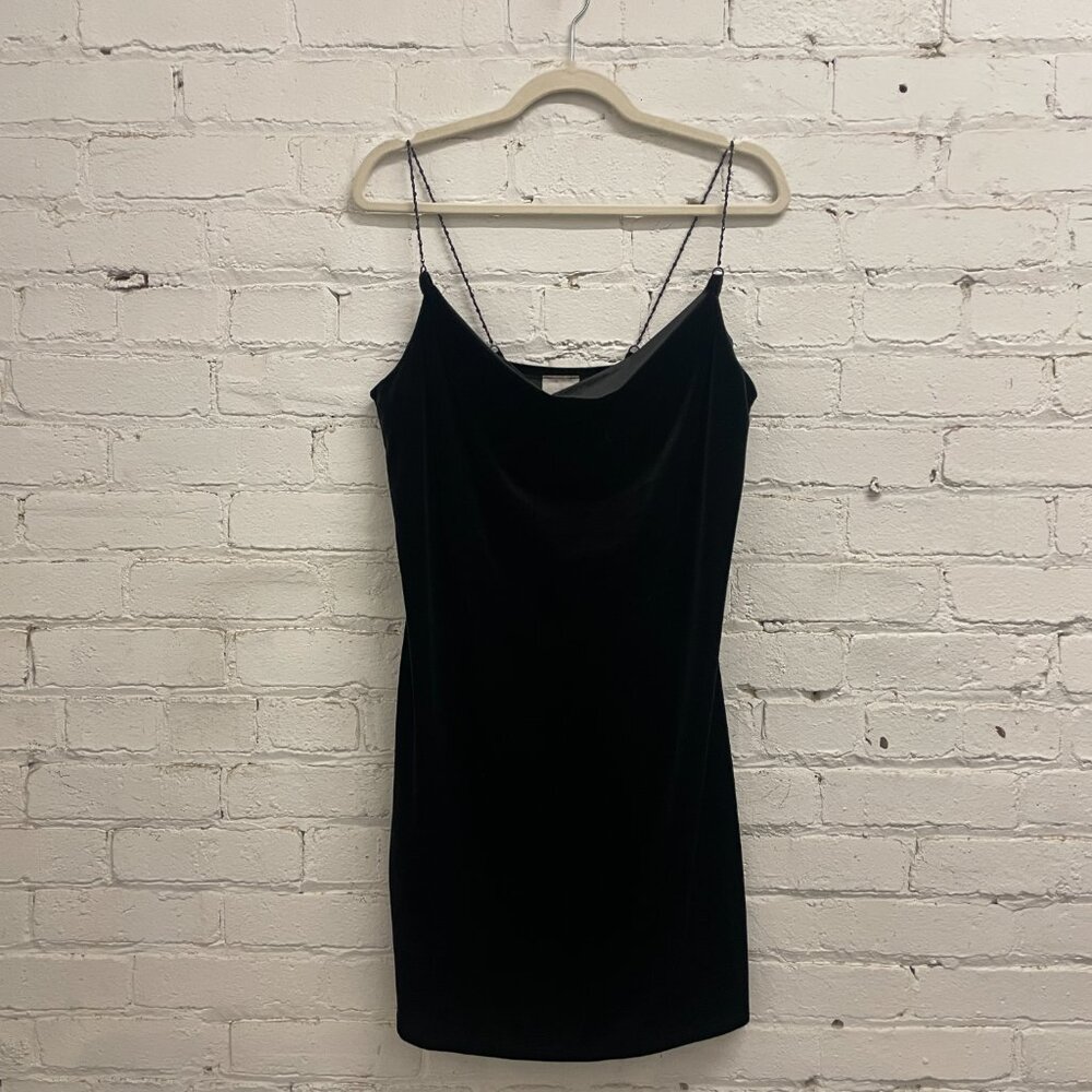 Soft Black Velvet dress Beaded straps